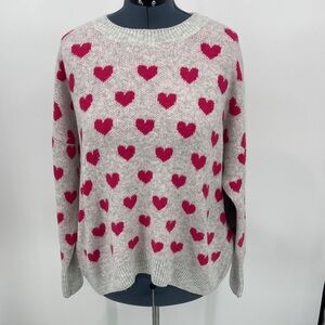 CE-CE WOMENS SIZE L Charming Heart Patterned Sweater in Pink and Gray OVERSIZED